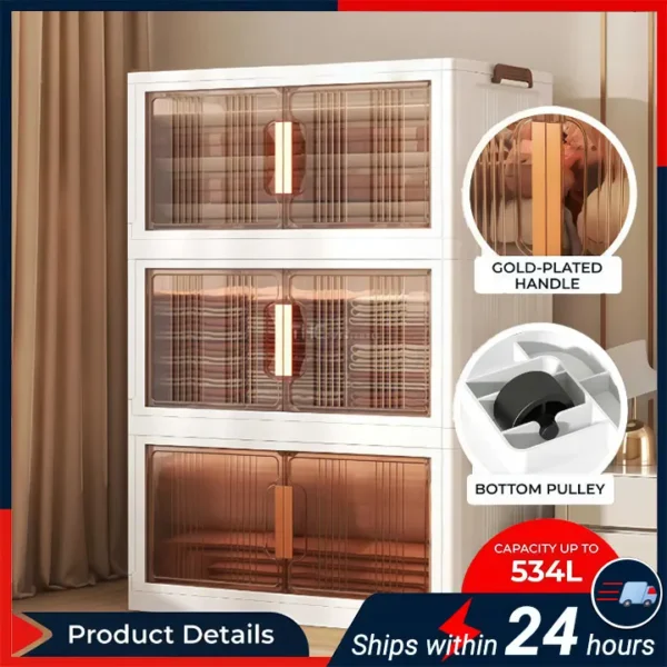 【HARGA LELONG】DJHOME 80cm (5 Layers) 2 Doors Multipurpose Foldable Stackable Storage Cabinet Box With Rollers Rak Kabinet dengan Roda