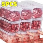 Ramadan 5Pcs 700ML Refrigerator Storage Box Fridge Organizer Fresh Vegetable Fruit Storage Container Food Crisper Box Clear Meat Freezing Box Kitchen Organizer